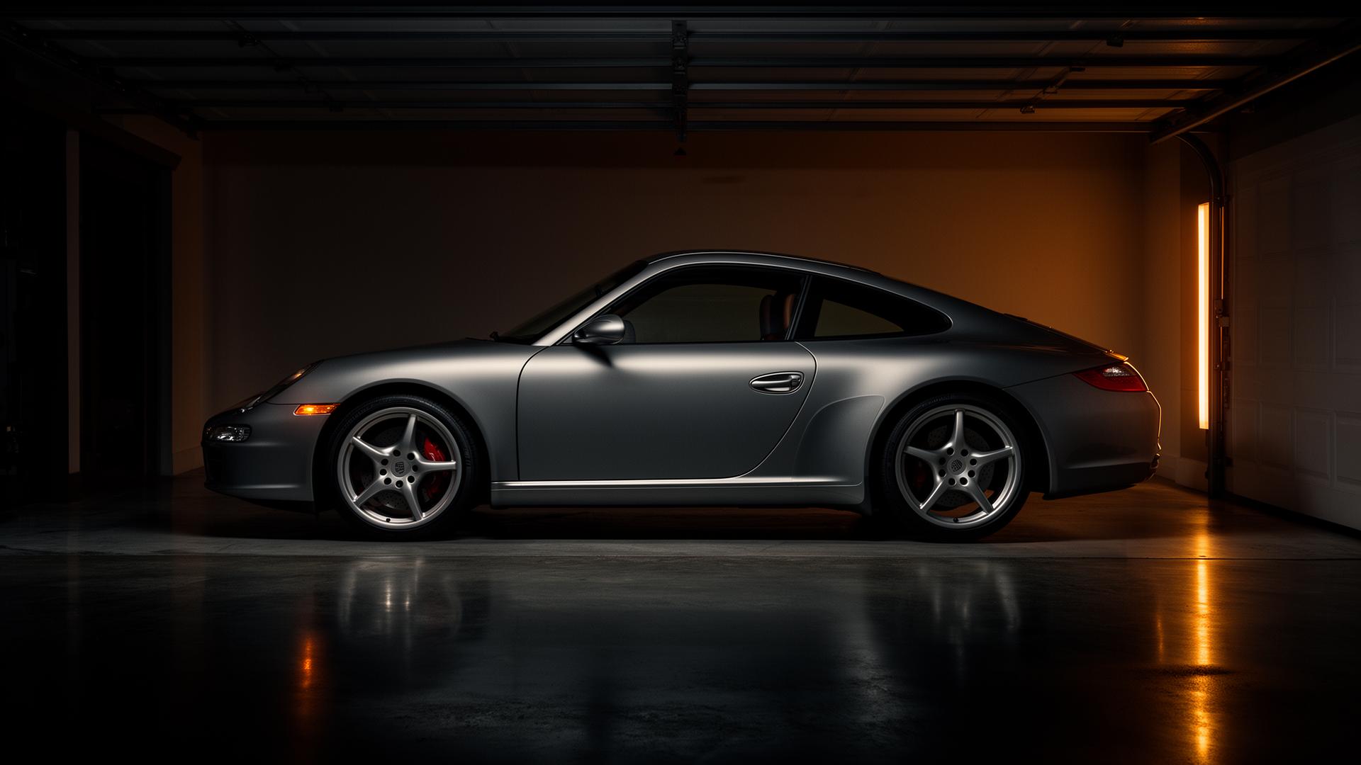 A car at rest inside The Stable's private garage